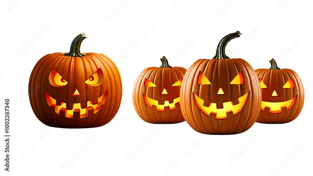 Spooky Halloween Pumpkins with Grinning Faces Spooky Halloween Pumpkins with Grinning Faces