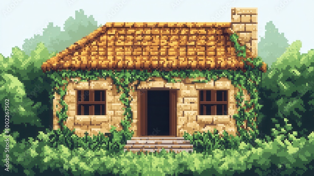Pixelated Jungle Temple Surrounded by Vines