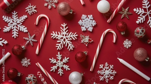 Festive Holiday Decorations with Candy Canes and Ornaments