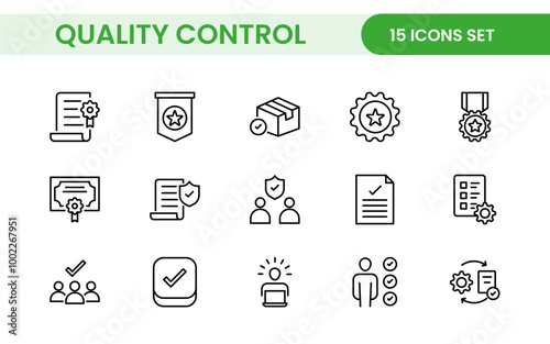 Quality Control line icon set. Included the icons as inspect, QA, qualify, quality control, check, verify, and more.