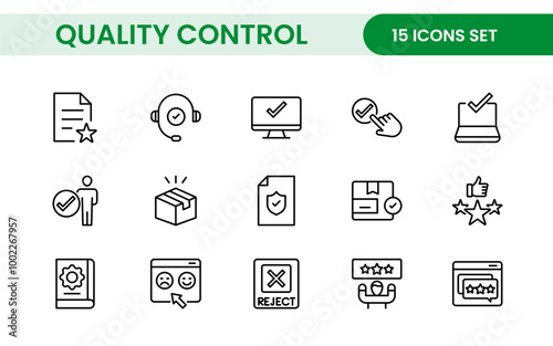 Quality Control line icon set. Included the icons as inspect, QA, qualify, quality control, check, verify, and more.