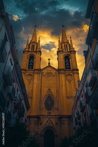 Stunning architecture under dramatic clouds in a historic urban setting