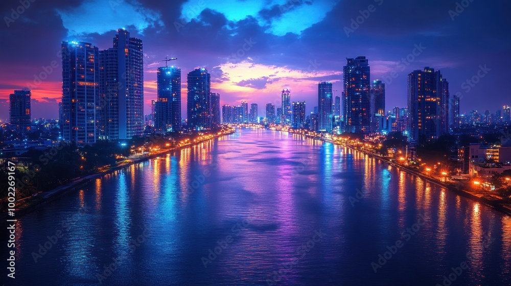 Cityscape with River Reflections