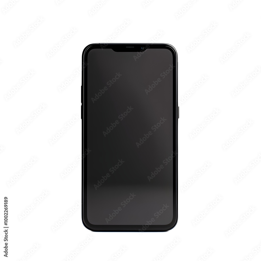 Black smartphone with blank screen, close-up view, isolated on transparent background, modern technology device showcasing interface possibilities Black smartphone with blank screen, close-up view, isolated on transparent background, modern technology device showcasing interface possibilities