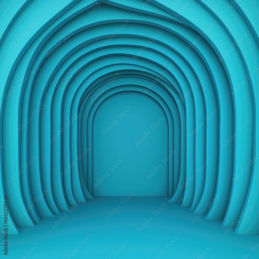 Fototapeta premium Blue Archway with Curved Layers in Abstract Design