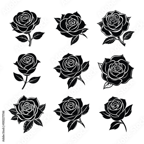 Different Rose Flower Silhouette Bundle