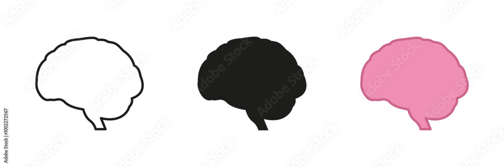 Human Brain Anatomy Icon Set for Healthcare and Science Concept. Pink and Black Brain Sign. Internal organ. Isolated Vector Illustration Human Brain Anatomy Icon Set for Healthcare and Science Concept. Pink and Black Brain Sign. Internal organ. Isolated Vector Illustration
