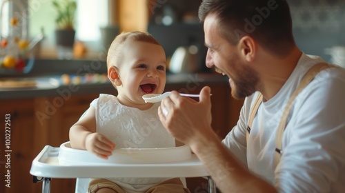 Fathers feeding their little babies