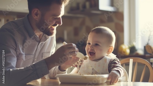 Fathers feeding their little babies