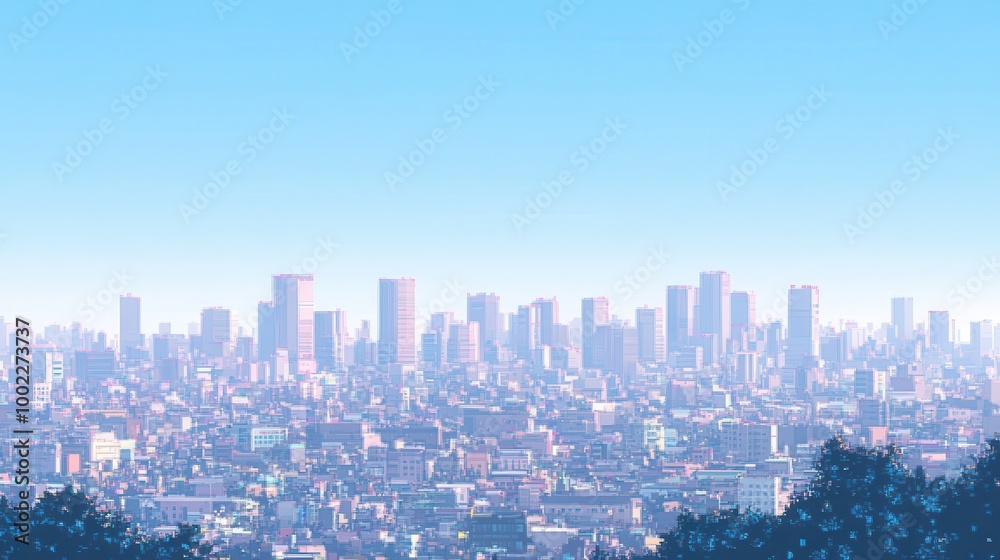 Pixelated City Skyline with Basic Building Shapes Pixelated City Skyline with Basic Building Shapes