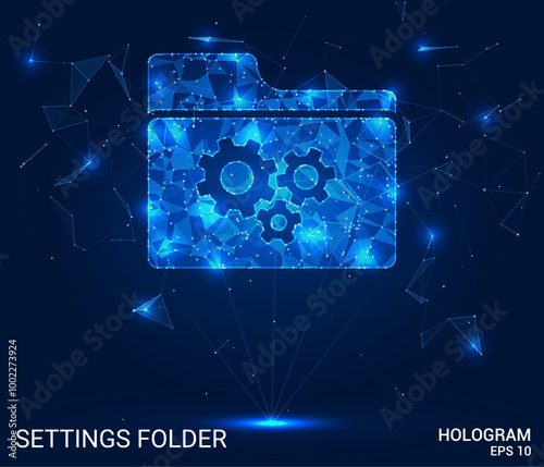 Hologram settings folder. Settings folder made of polygons, triangles, dots, and lines. Low-poly settings folder structure of connections. Technology concept vector.