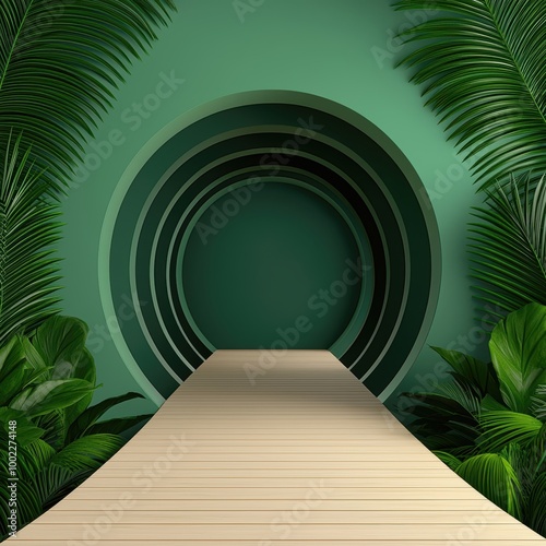 Serene Green Pathway with Circular Archive Design photo