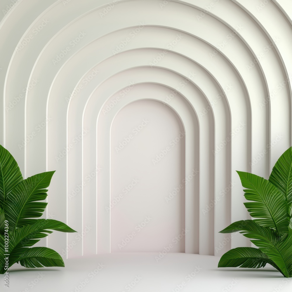 Modern Interior with Arched Design and Green Plants Modern Interior with Arched Design and Green Plants