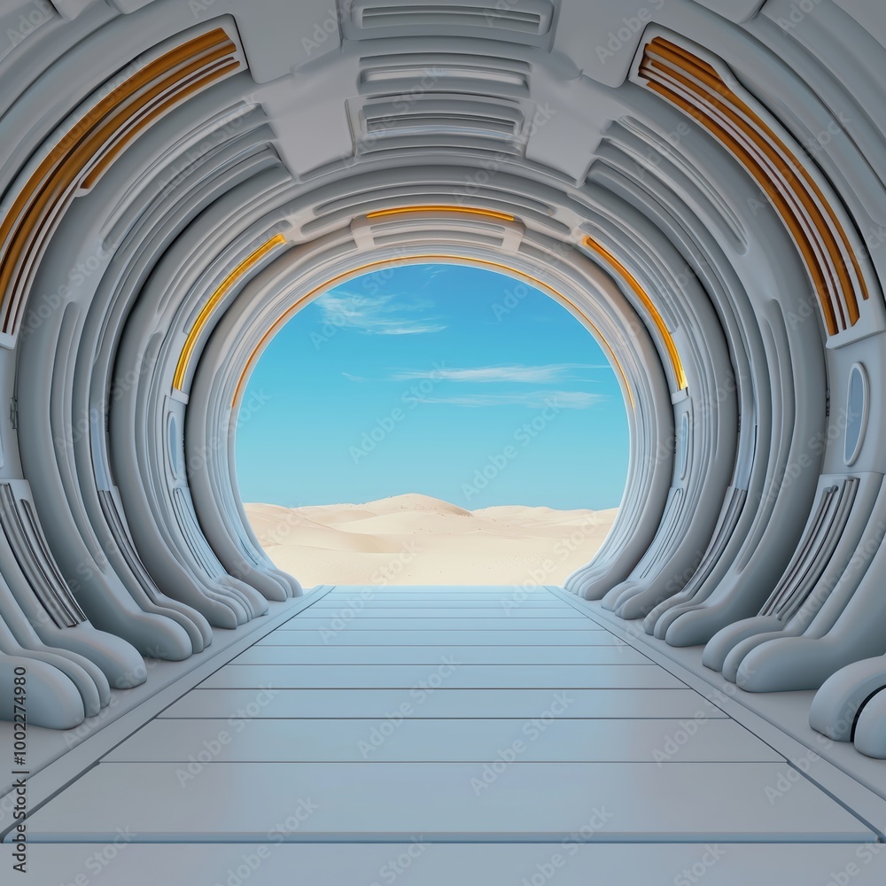 Fototapeta premium Futuristic Tunnel with Desert View