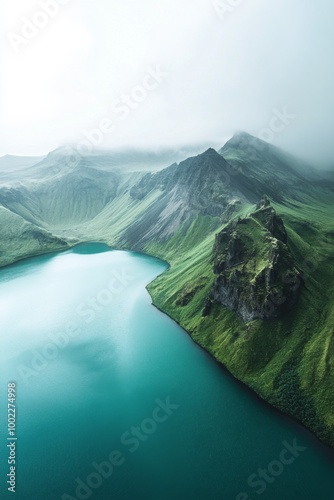 Majestic river winding through rugged mountains in Iceland during cloudy weather