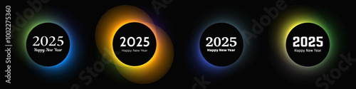 Konstfotografi Happy new year 2025 inscription in circle light frame