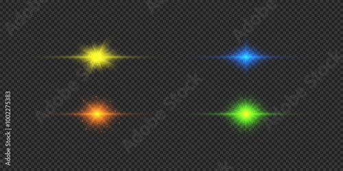 Set of multicolor horizontal light effects of lens flares