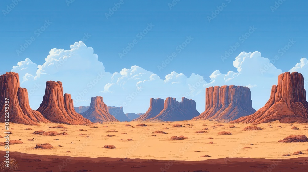 Naklejka premium Retro Desert Landscape with Blocky Rock Formations