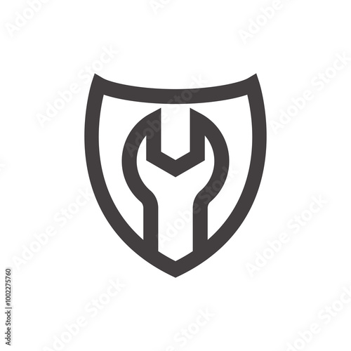 Shield and wrench logo, flat color