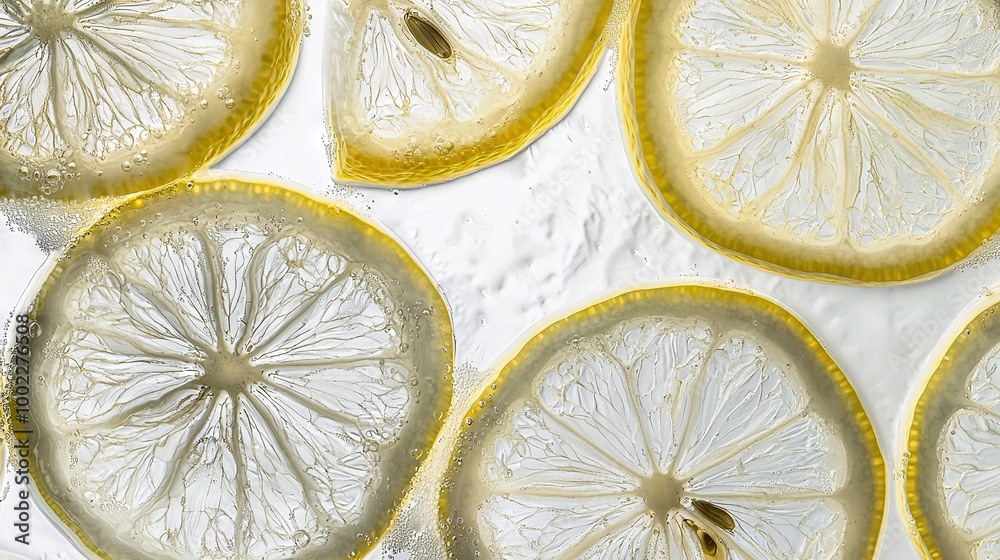 A group of thinly sliced leons resting on a pure white countertop alongside an orange drink A group of thinly sliced leons resting on a pure white countertop alongside an orange drink