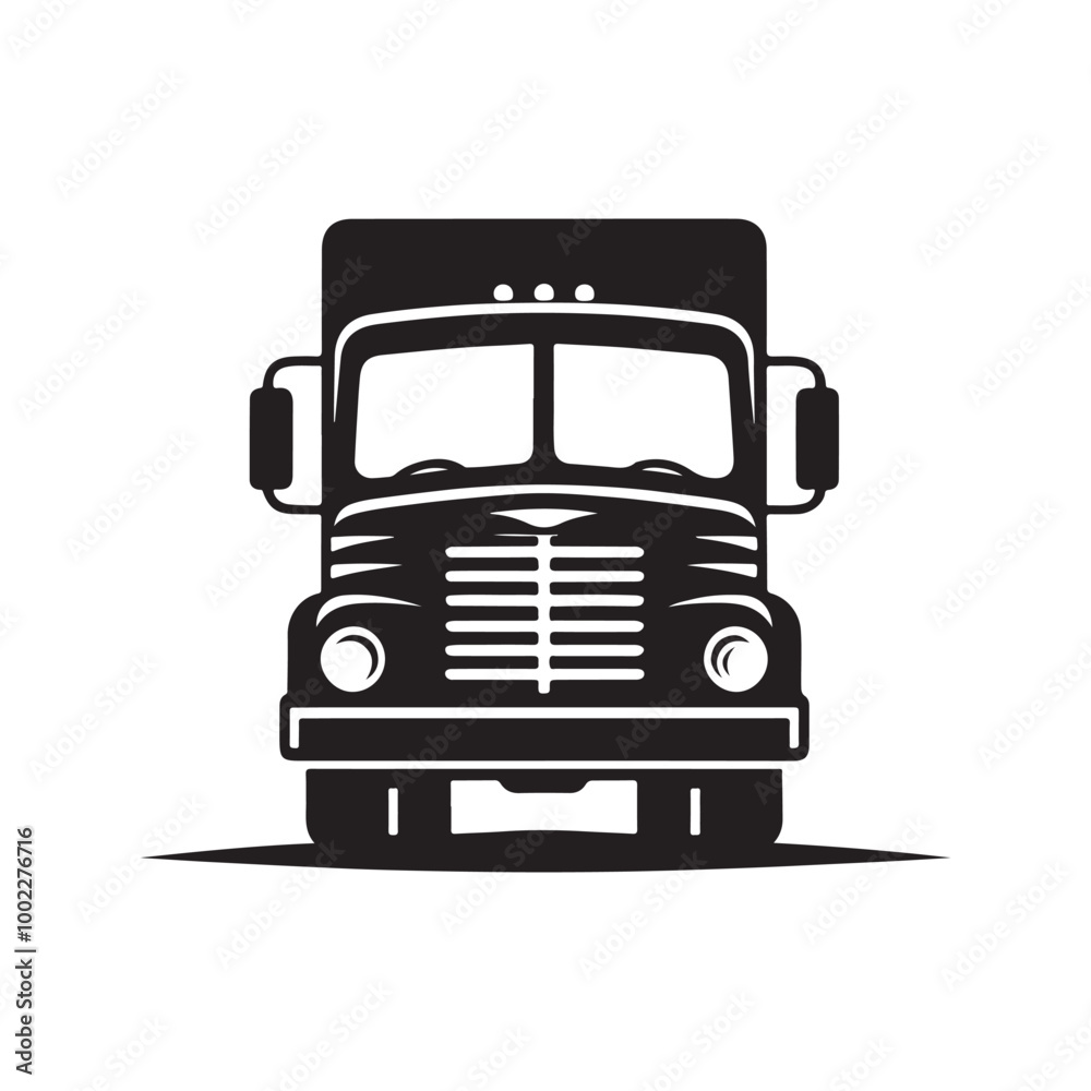 Minimalist Semi Truck Front View Silhouette: A Sleek Black Outline Ideal for Use in Transport Graphics, Branding, and Illustrative Designs Minimalist Semi Truck Front View Silhouette: A Sleek Black Outline Ideal for Use in Transport Graphics, Branding, and Illustrative Designs
