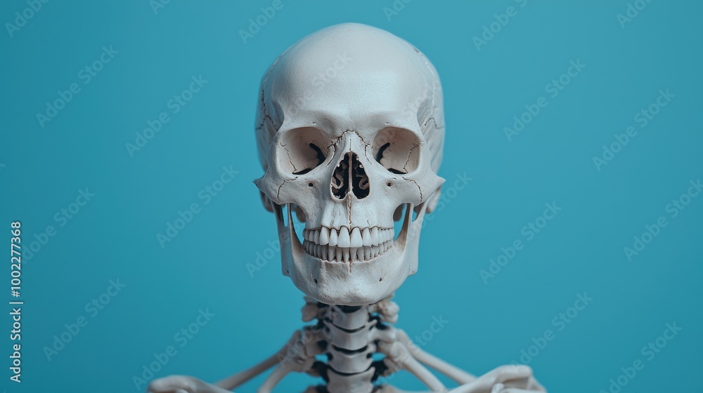 Human Skeleton Model on Blue Background