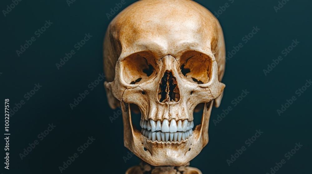 Fototapeta premium Realistic Human Skull Model on Dark Background