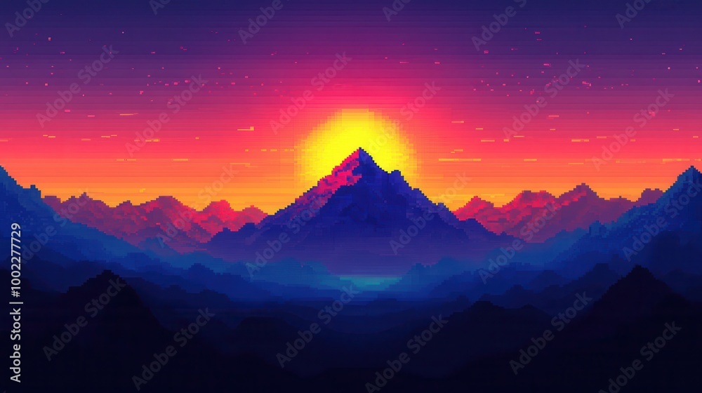 Simplified Mountain Silhouette at Sunset