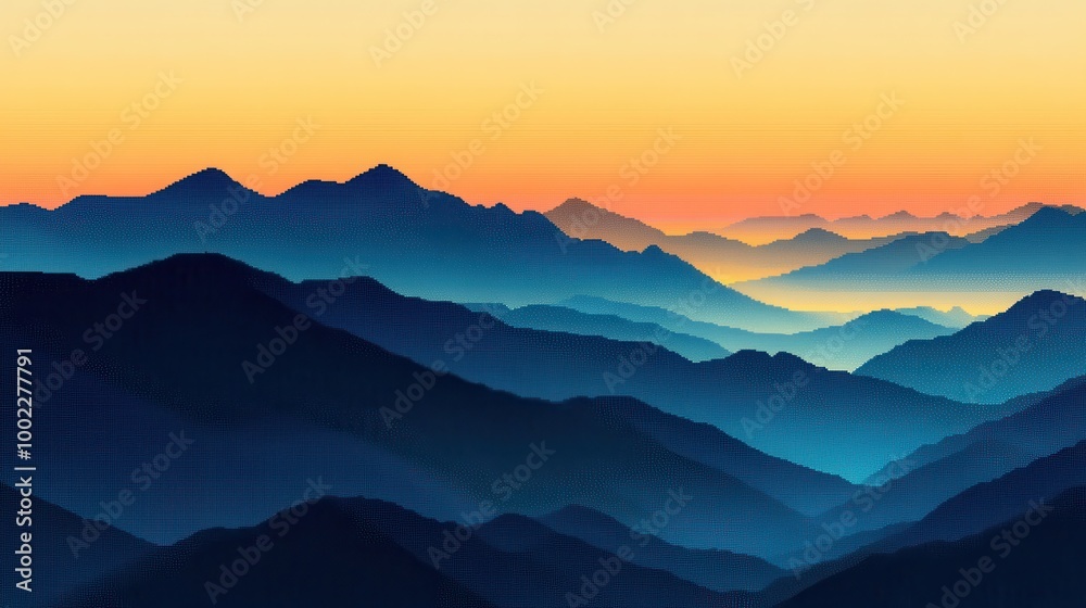 Simplified Mountain Silhouette Against Sunset Sky Simplified Mountain Silhouette Against Sunset Sky