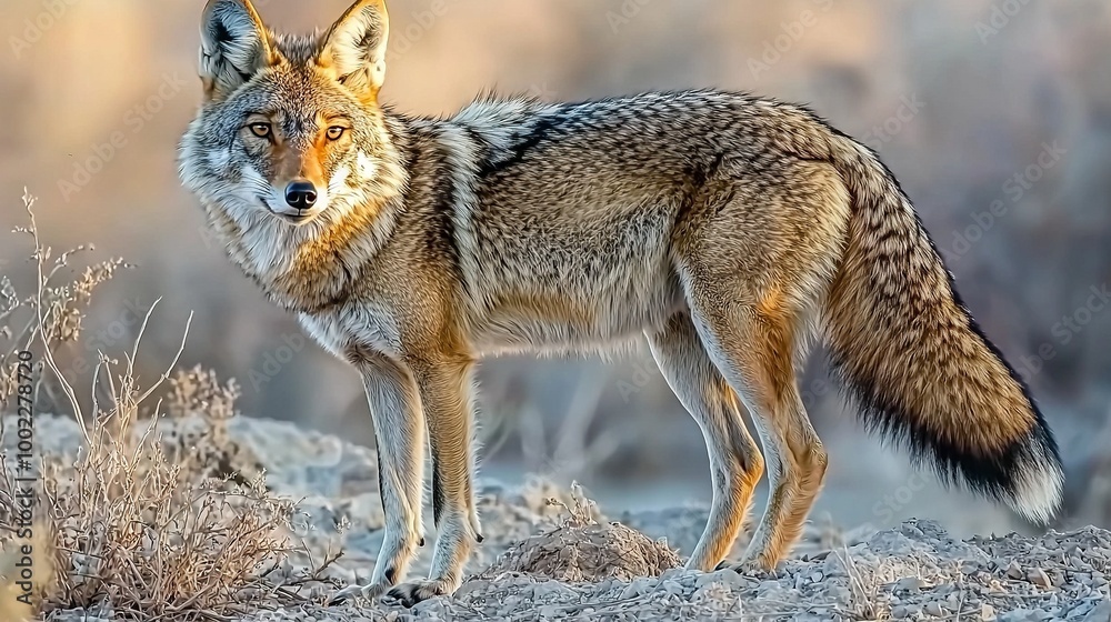 A zoomed-in shot of a red fox perched on top of the dusty earth amidst tall trees in the background and lush vegetation in the foreground A zoomed-in shot of a red fox perched on top of the dusty earth amidst tall trees in the background and lush vegetation in the foreground
