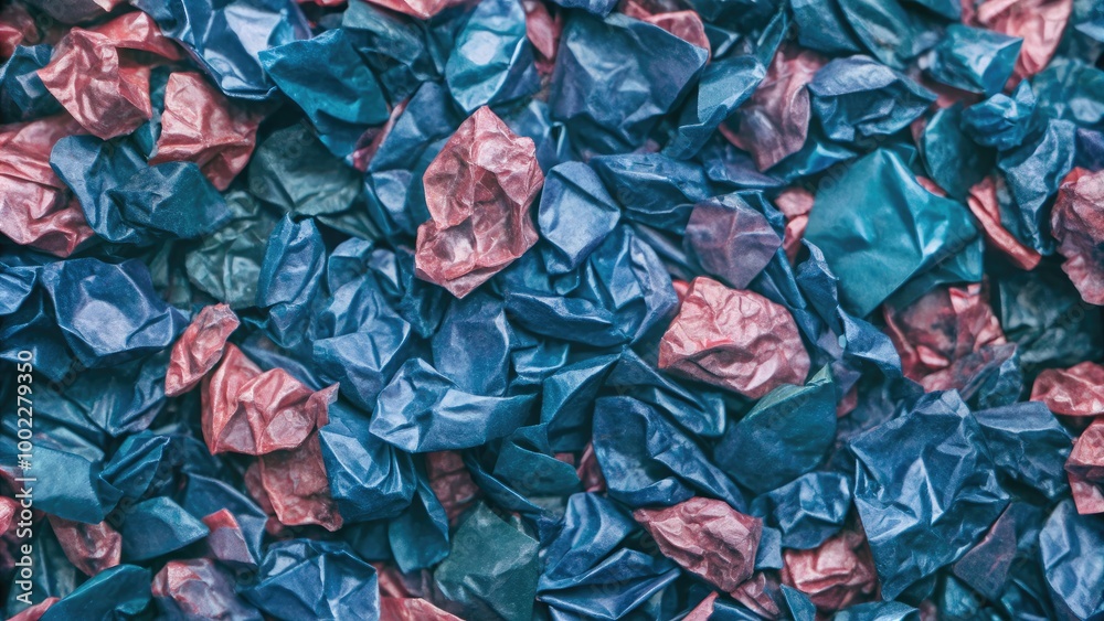 Fototapeta premium Crumpled paper texture in shades of blue and pink.