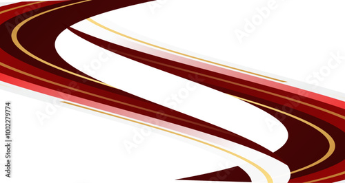 Modern abstract design featuring dynamic red, white, and gold diagonal lines