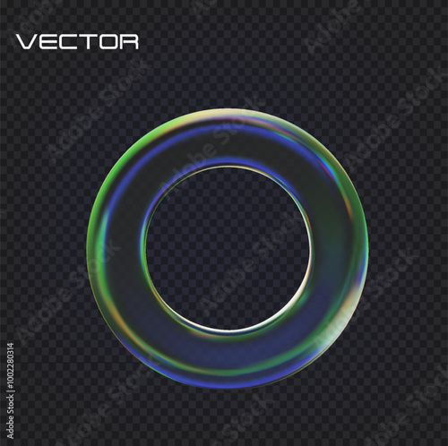 3d crystal glass object. Glossy iridescent geometric shape. 3d vector illustration 