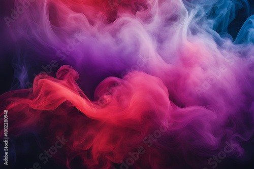 Dramatic smoke and fog in contrasting vivid red, blue, and purple colors. Vivid and intense abstract background or wallpaper