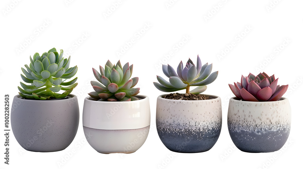 Flower pots with succulents on white background Home plant care idea Flower pots with succulents on white background Home plant care idea