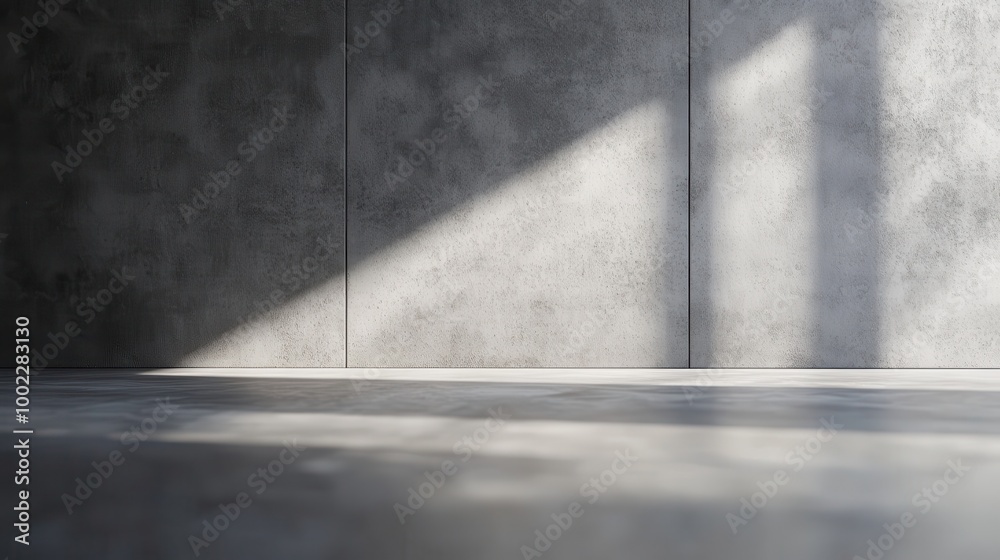 A minimalist concrete interior with soft shadows and light creating a serene atmosphere. A minimalist concrete interior with soft shadows and light creating a serene atmosphere.