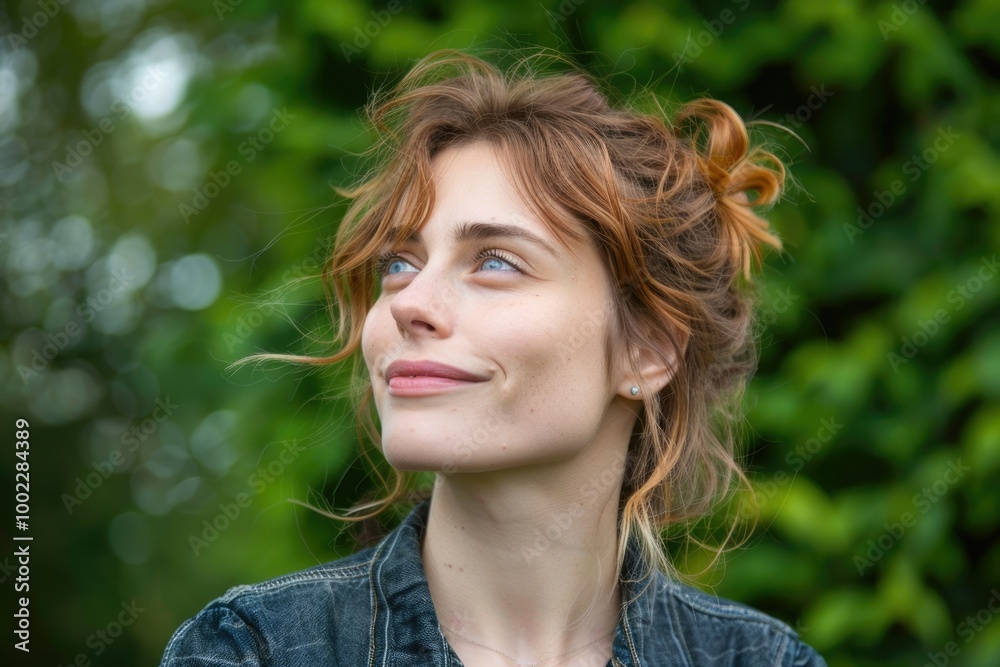 Profile of a relaxed woman breathing fresh air in a green forest Profile of a relaxed woman breathing fresh air in a green forest