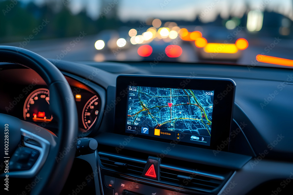 Car Interior with Navigation System and Dashboard Display - Realistic Image Car Interior with Navigation System and Dashboard Display - Realistic Image
