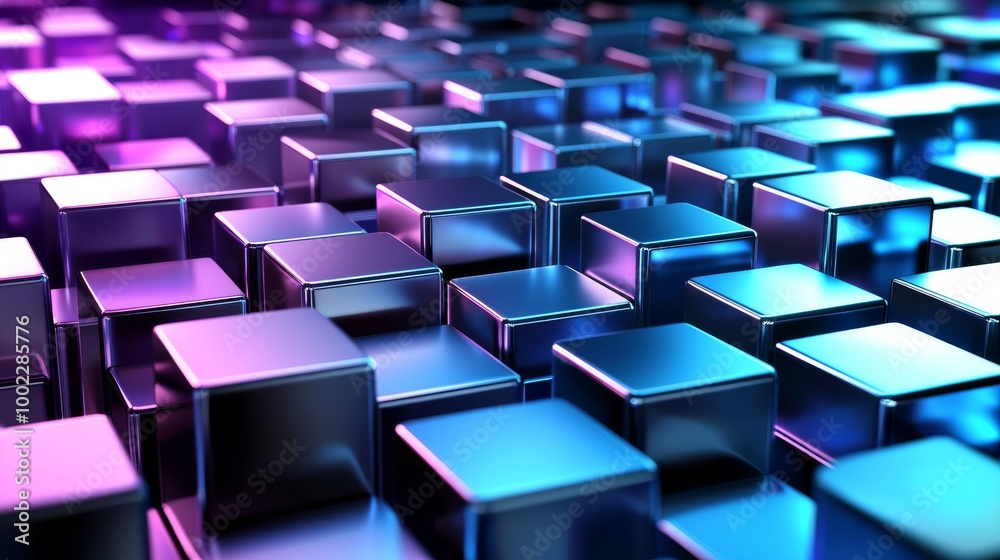 An abstract geometric background in purple and blue rendered in 3D. An abstract geometric background in purple and blue rendered in 3D.
