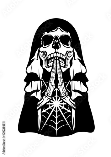 Praying Grim Skull | Angel of Death | Praying Grim | Horror Grim Skull | Grim Skull Face | Grim Skull | Halloween | Creepy Grim | Original Illustration | Vector and Clipart | Cutfile and Stencil