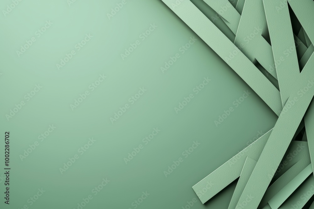 A green geometric pattern appears on a monochrome background in this 3D illustration. A green geometric pattern appears on a monochrome background in this 3D illustration.