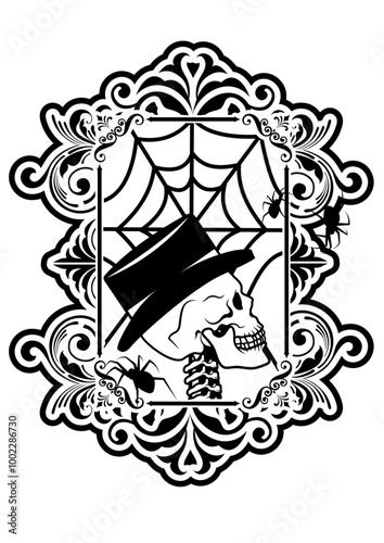 Spooky Frame | Spider Web | Skeleton Head | Halloween | Spooky Border | Halloween Frame | Vintage Mirror | Creepy Mirror | Original Illustration | Vector and Clipart | Cutfile and Stencil
