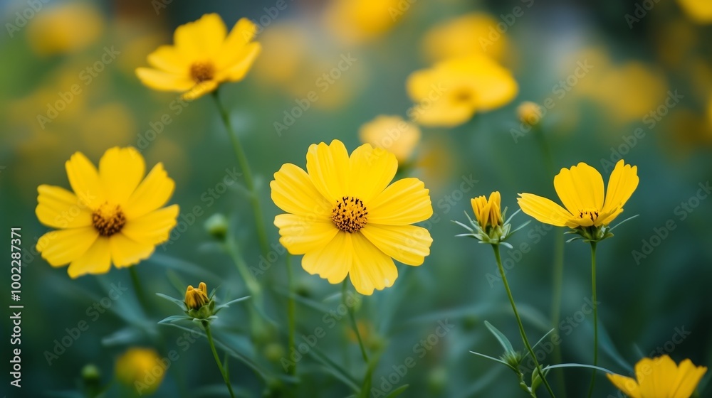 Vibrant yellow flowers blooming in a sunny field during springtime capturing nature's beauty and serenity Vibrant yellow flowers blooming in a sunny field during springtime capturing nature's beauty and serenity