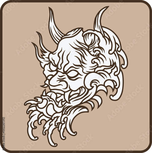 Art & Illustration tattoo and t-shirt design lineart hand drawn oni or hannya mask japanese illustration vector	
