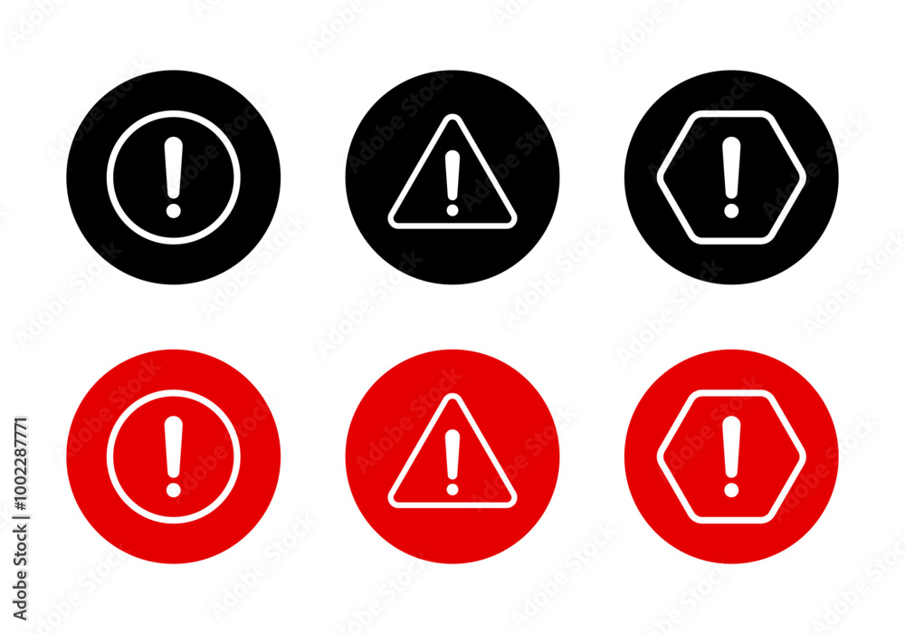 Warning sign, caution icon set on circle background. Danger sign symbol Warning sign, caution icon set on circle background. Danger sign symbol