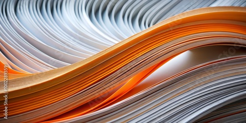 Abstract Curves Orange and White Paper Slices Intertwining in a Wave-Like Pattern