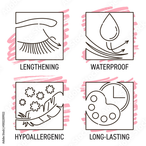 lengthening, long-lasting, waterproof icons set - square and thin line