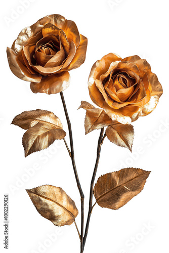 Beautiful gold rose on isolated against transparent background. Flower and nature concept