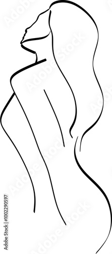 Vector fashion illustration of female body in trendy linear style. Elegant art. For posters, tattoos, lingerie store logos. Hand drawn