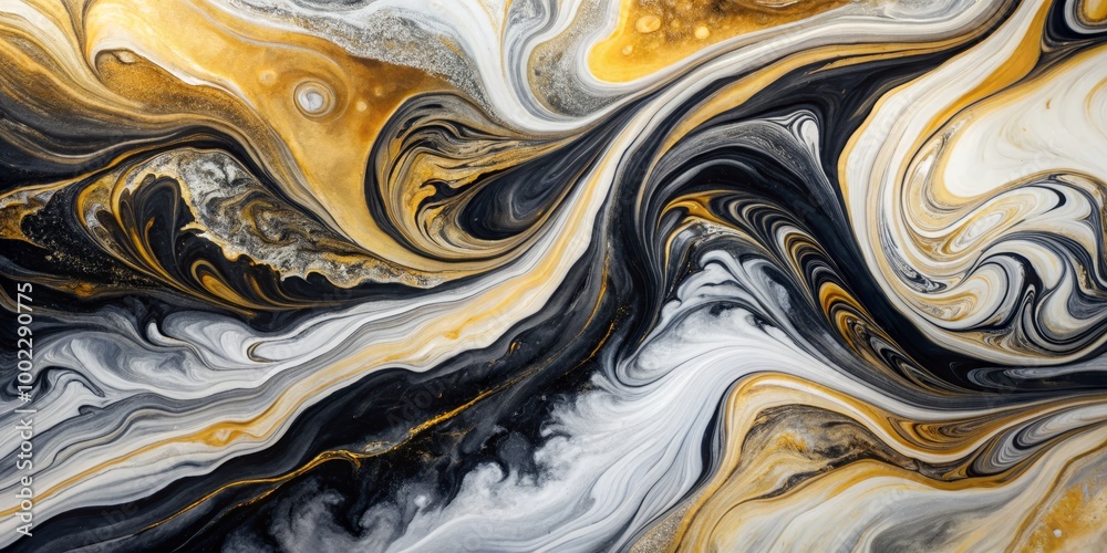 Fototapeta premium Abstract Swirling Gold, Black, and White Liquid Art